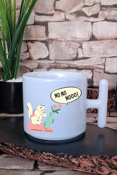 giftkonsept Oh No No! Naughty Cat Printed Fun t Handle Latte Cup Mug