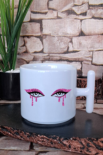 giftkonsept كوب لاتيه مطبوع عليه عيون نسائية مع مقبض على شكل حرف T