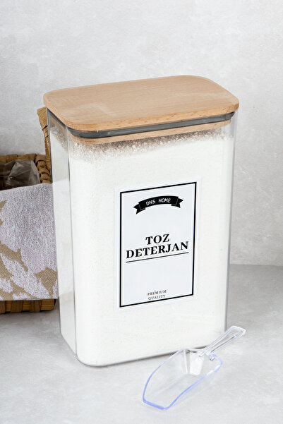 DNS HOME Wooden Vacuum Lid Dust Detergent Storage Container with Label and Scale Gift Detergent Dispenser 3 Lt