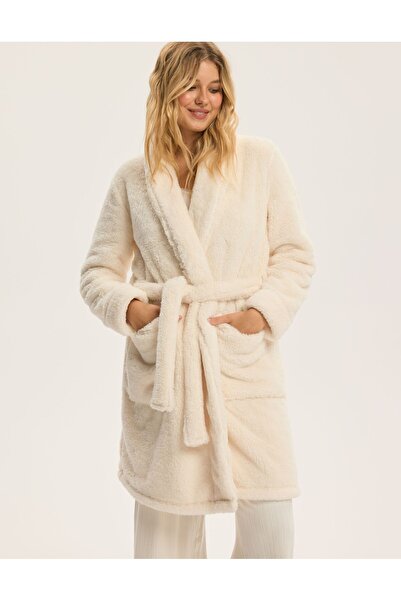 Bloovii Women's Fleece House Robe Dressing Gown Embossed Lettering Warm & Cozy | Quiet