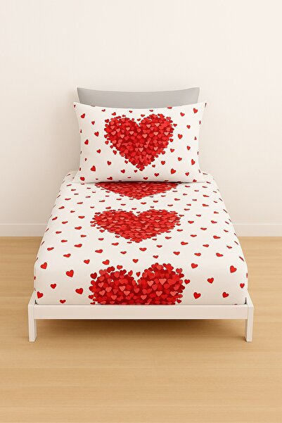 Ezgi Еластично спално бельо с мотив „Едно червено сърце“ 90 x 200 cm и калъфка за възглавница