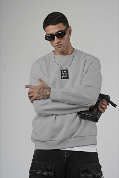 king brich Оверсайз мъжка суитшърт с велосипедна яка и детайлен етикет