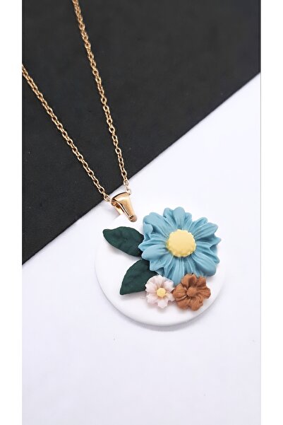 Serenity Wildflower Motif Polymer Clay Steel Necklace
