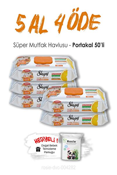 Sleepy 5 AL 4 ÖDE Sleepy Portakallı Süper Mutfak Havlusu 50'li ve ROSIE
