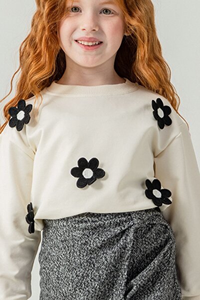 Cansın Mini Black Girl's Daisy Embroidered 2-Piece Set 21528