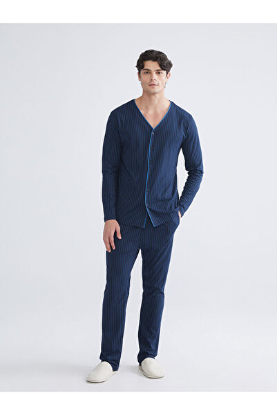 LC Waikiki Rmz Gi̇yi̇m Farkiyla Regular Fit Men's Buttoned Pajama Set