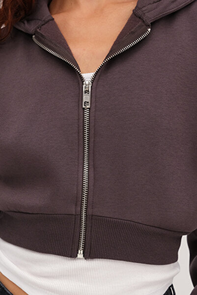 Addax Şardonlu Kapüşonlu Crop Sweatshirt H1526-T9