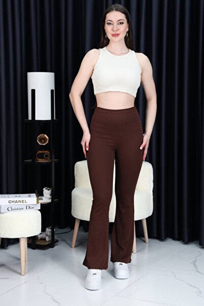 vikitekno Women's High Waist Spanish Leg Ribbed Leggings