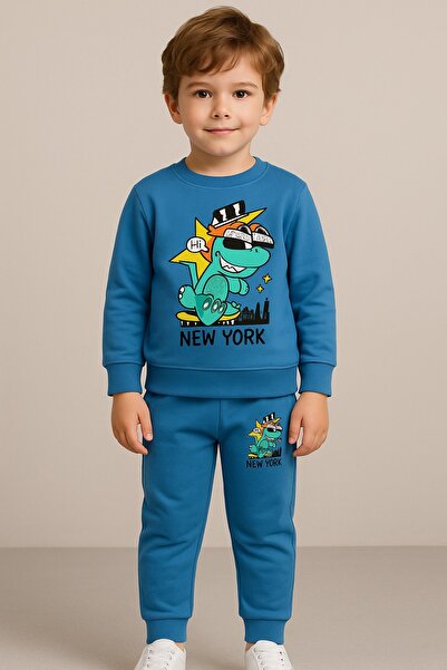 KGN GİYİM Boy's Suit New York Print Cotton Fabric