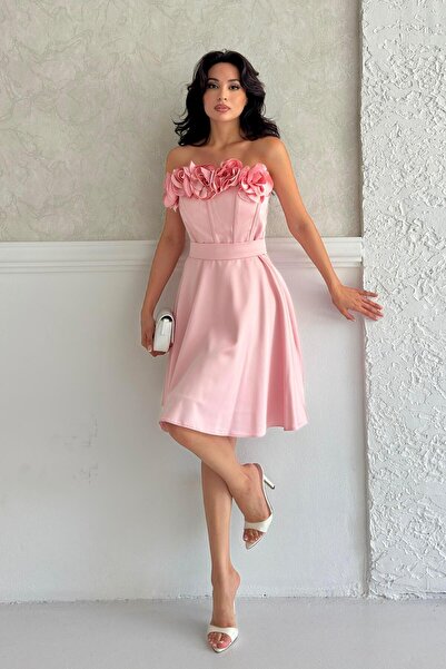 Serica Moda Пудра Страплз Міні Сатен Вечірня Сукня