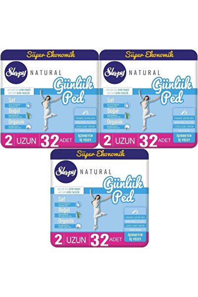 Sleepy فوط يومية طبيعية طويلة 3 عبوات من 32 قطعة