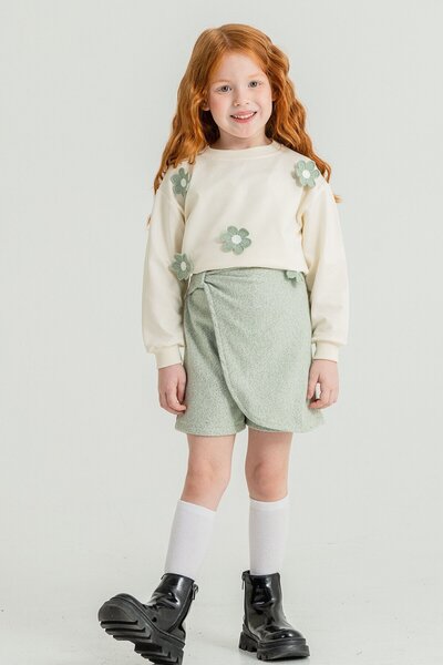 Cansın Mini Mint Girl's Daisy Embroidered 2-Piece Set 21531