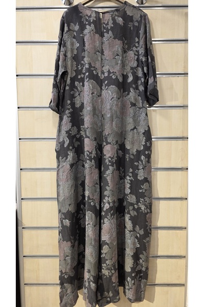 Park Moda Italian Linen Jumpsuit with Rose Pattern and Back Detail