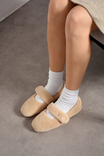 ZARICH Luna Rabbit Fur Elastic Non-Slip Sole Women's Ballet Slippers Home Slippers