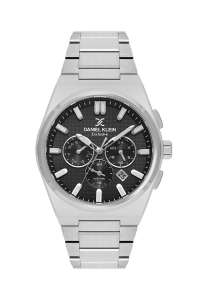 Daniel Klein Siyah Gümüş Mikro Kare Desenli Takvimli Fosforlu Çelik Kordonlu ...