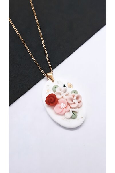 Serenity Wildflower Motif Polymer Clay Steel Necklace