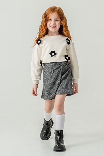 Cansın Mini Black Girl's Daisy Embroidered 2-Piece Set 21528