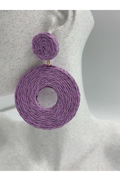 MD Moda Accessories Purple Wicker Round Bamboo Earrings