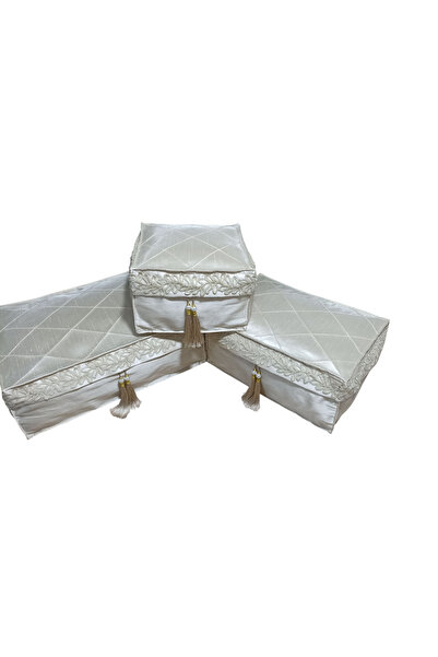 teknotrust Gri Fransız dantelli hurç seti, şık ve zarif saklama çözümleri