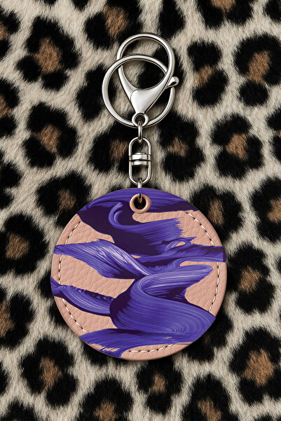 Cekuonline سلسلة مفاتيح جلدية قابلة للتجميع مع نقش مطبوع بتصميم مرح ونمط وردي فاتح: ألوان مائية