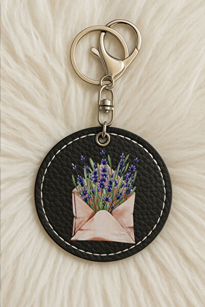 Cekuonline سلسلة مفاتيح جلدية للجنسين (رجال/نساء) مطبوعة بتصميم مرحة مع خطاف، لون أسود: حرف معطر