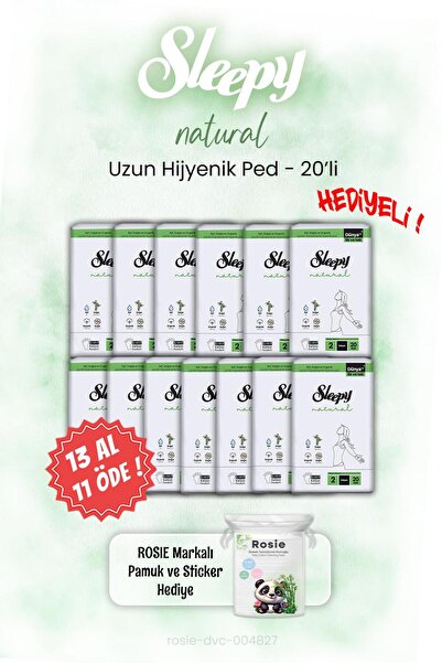 Sleepy 13 AL 11 ÖDE Natural Hijyenik Ped Uzun 20'li ve ROSIE