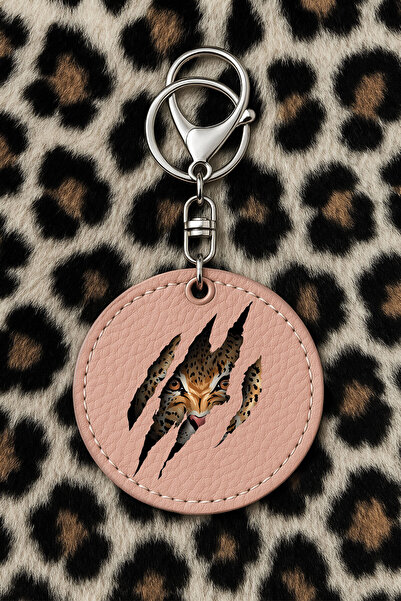 Cekuonline سلسلة مفاتيح جلدية قابلة للتجميع مع نقش مطبوع بتصميم مرح، لون وردي فاتح: مخلب