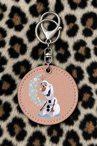 Cekuonline سلسلة مفاتيح جلدية قابلة للتجميع مع نقش مطبوع بتصميم مرح ونمط وردي فاتح: فروزن أولاف