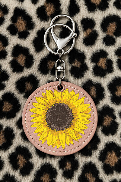 Cekuonline سلسلة مفاتيح جلدية قابلة للتجميع مع نقش مطبوع بتصميم مرح، نمط وردي فاتح: زهرة النرجس