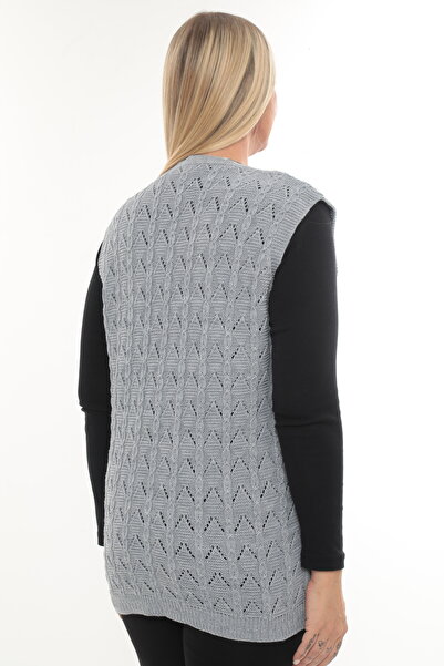 İKSUN Women's V-Neck Winter Thick Wool Chain Modeled Knitwear Buttoned Pocket Mother Vest