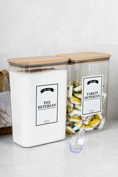 DNS HOME 2-Piece Wooden Vacuum Lid Tablet & Powder Detergent Storage Container with Scale Detergent Dispenser 3 Lt