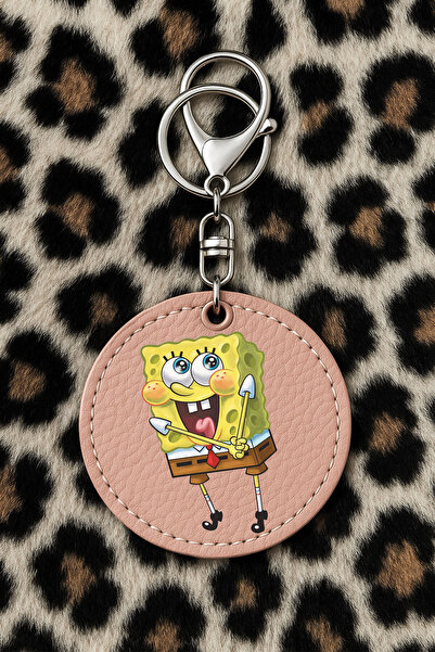 Cekuonline سلسلة مفاتيح جلدية قابلة للتجميع مع نمط مطبوع مضحك وخطاف، لون وردي فاتح: بوب