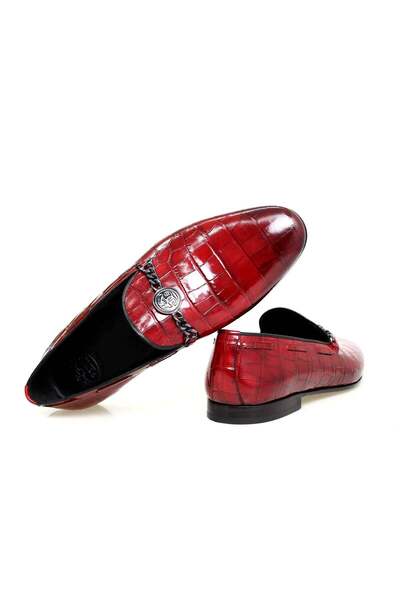 FRANCO CALVANI Red Color Laceless Genuine Leather Men's Shoes