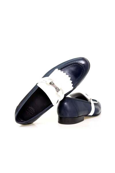 FRANCO CALVANI LACİVERT RENK BAĞCIKSIZ HAKİKİ DERİ ERKEK AYAKKABI