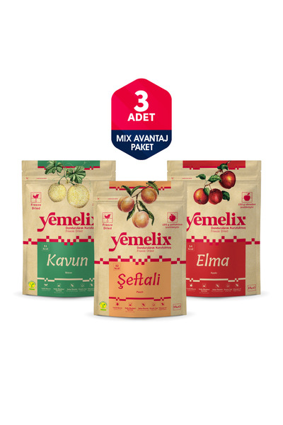 Freeze Dried 3'lü Mix Avantaj Paketi Dondurularak Kurutulmuş Kavun-Şeftali-Elma Kuru Meyve Cipsi