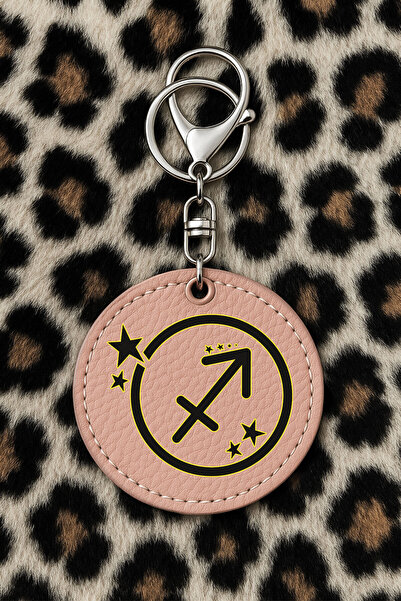 Cekuonline سلسلة مفاتيح جلدية قابلة للتجميع مطبوعة بتصميم مضحك مع خطاف، نمط وردي فاتح: برج القوس