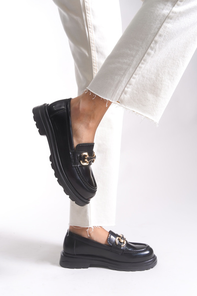 Riccon Kadın Loafer 0012551 Siyah Rugan