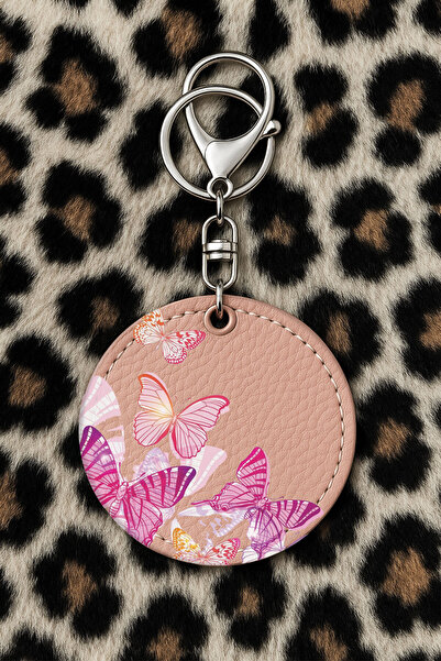 Cekuonline سلسلة مفاتيح جلدية قابلة للتجميع مع نمط مطبوع مضحك وخطاف، لون وردي فاتح: Kelebek202