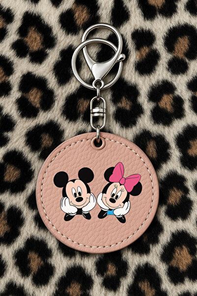 Cekuonline سلسلة مفاتيح جلدية قابلة للتجميع مع نقش مطبوع بتصميم مرح ولون وردي فاتح: السيد والسيدة ميكي