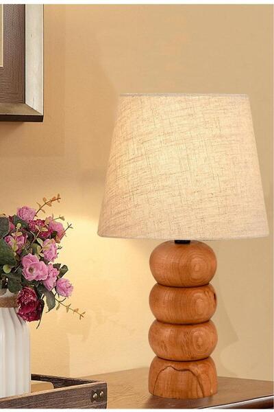 Art&Gift Rika Solid Wood Leg Linen Fabric Headboard Lampshade Decorative Table Lamp