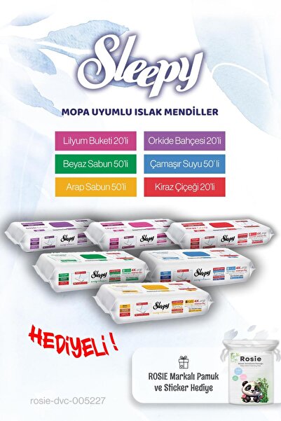 Sleepy Mop Ailesi 6'lı (210 yaprak) ve Rosie pamuk hediye