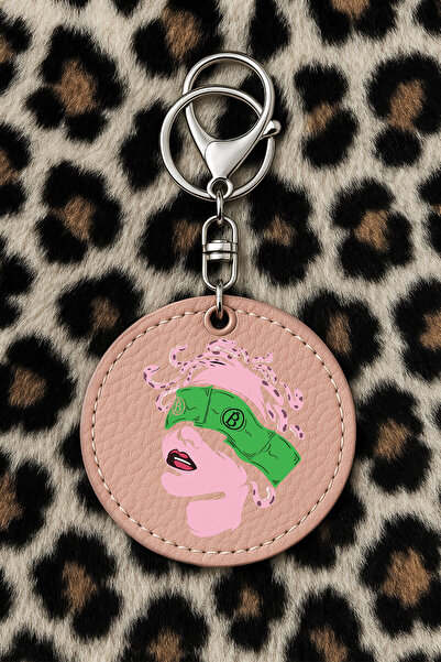 Cekuonline سلسلة مفاتيح جلدية قابلة للتجميع مع نقش مطبوع بتصميم مرح، لون وردي...