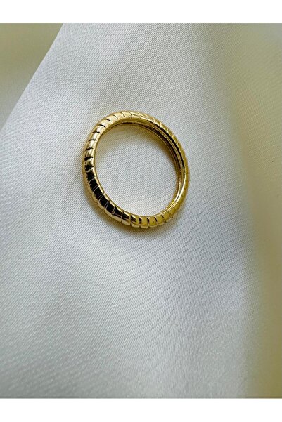 Haziran Aksesuar Sarmal Yapıda Burgu Model, İnce Kalınlıkta Gold Çelik Kadın Yüzük, Ölçü:7