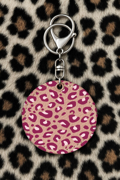 Cekuonline سلسلة مفاتيح جلدية قابلة للتجميع مع نمط مطبوع مرح وخطاف، نمط وردي: نمط الفهد الوردي