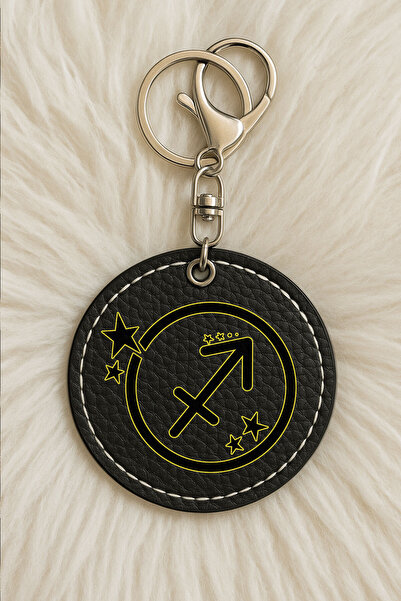 Cekuonline سلسلة مفاتيح جلدية للجنسين للرجال/النساء مطبوعة بطباعة مرحة باللون الأسود: برج القوس