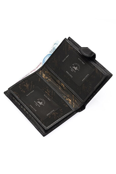 Çanta Trend West Polo Black Genuine Leather Wallet with Passport Compartment