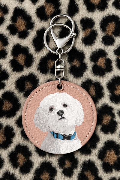 Cekuonline سلسلة مفاتيح جلدية قابلة للتجميع مع نقش مطبوع بتصميم مرح ولون وردي فاتح: كلب الكانيش الناعم