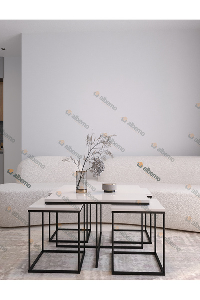 usta mekan Valencia 5 li Siyah Beyaz Yavrulu 4+1 Kare Orta Sehpa