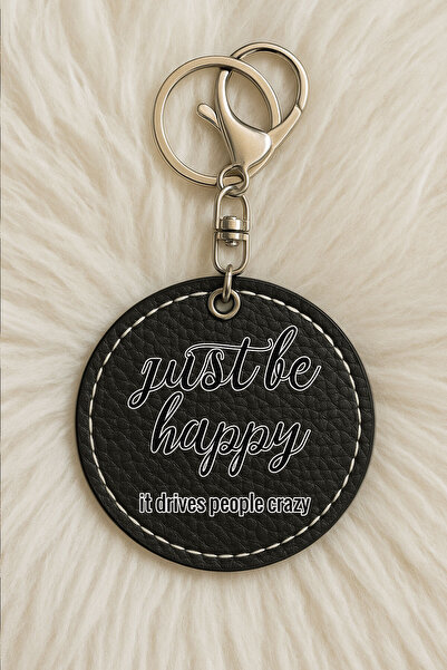 Cekuonline Unisex Men/Women Leather Keychain Humorous Printed with Hook Black...