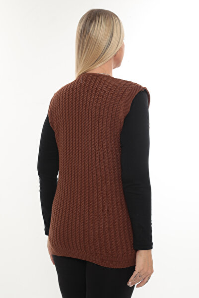 İKSUN Дамски модел с V-образно деколте и гъста вълнена плетена жилетка с копчета и джобове